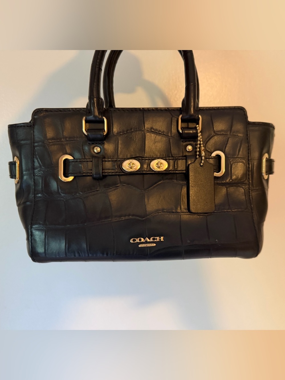 Coach Black Croc Embossed Leather Swagger Satchel Gold Hardware NWT